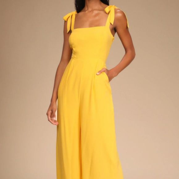 Lulus Yellow Tie-Strap Jumpsuit - Size S - Picture 1 of 5
